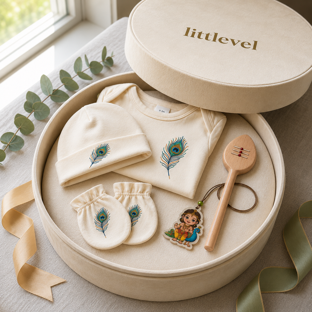 Divine Peacock Feather Embroidered Baby Onesie Set