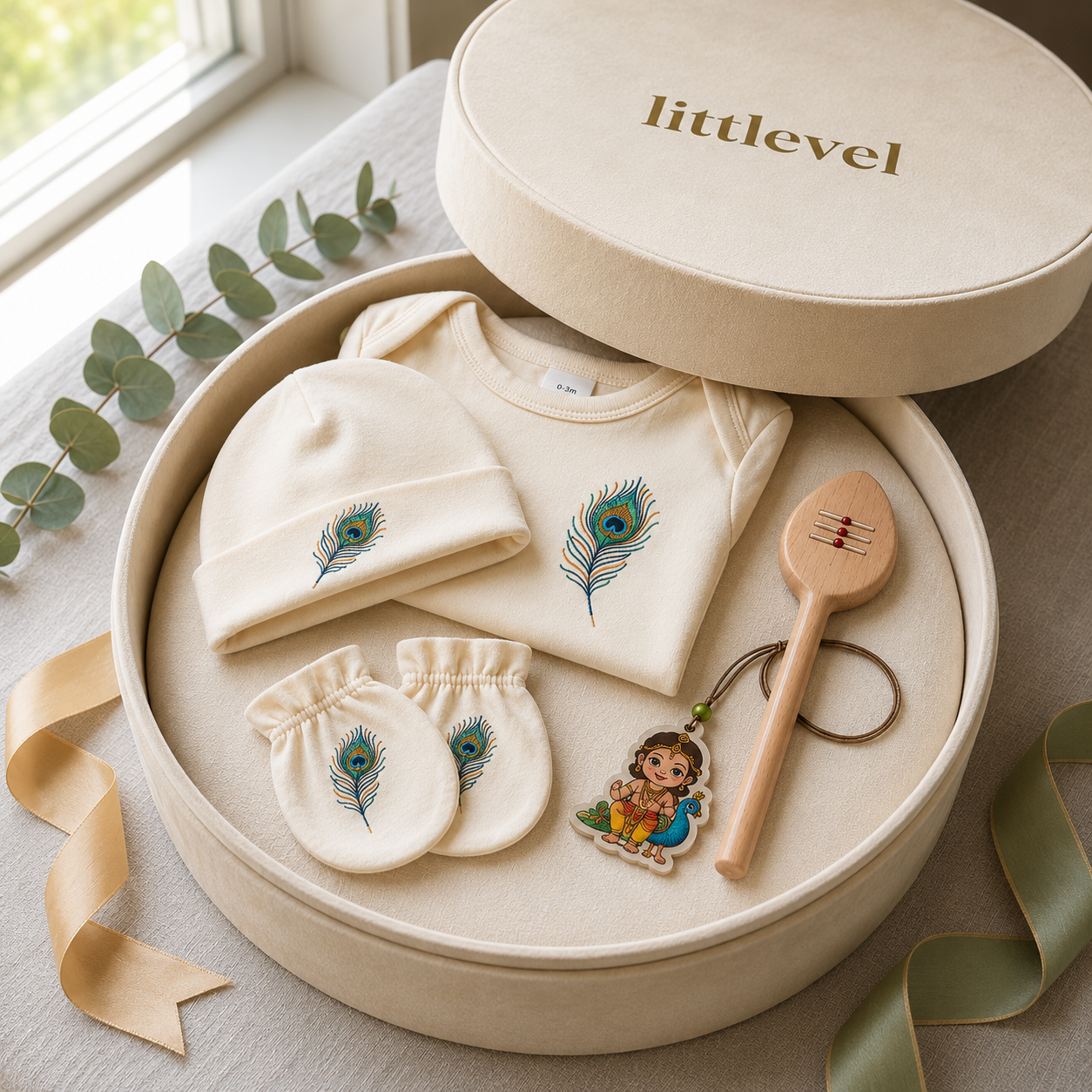 Divine Peacock Feather Embroidered Baby Onesie Set