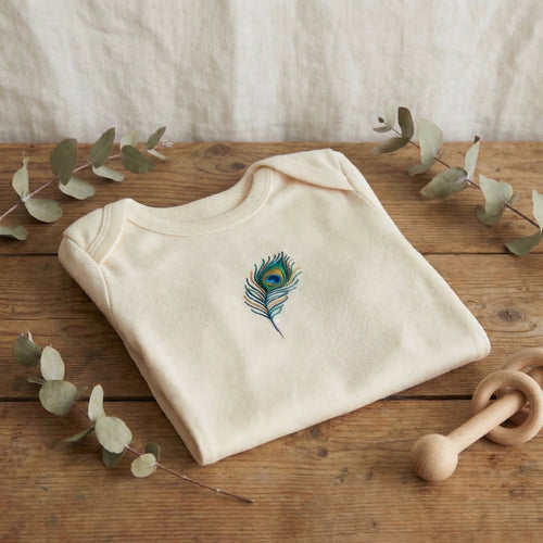 Divine Peacock Feather Embroidered Baby Onesie Set